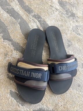 Dior Navy & Cream Christian Dior Branded womans Slide Sandals